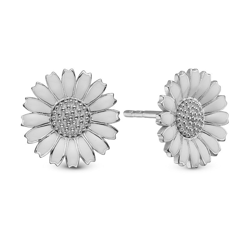 Marguerite sølvøreringe fra Christina Jewelry & Watches med hvid emalje og zirkonia 12 mm